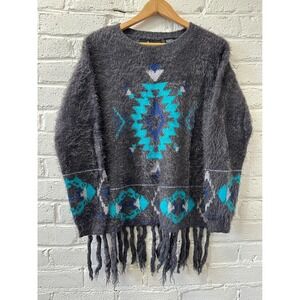 Powder‎ River Outfitters Fringe Sweater Womens M Southwestern Boho Cabin Granola